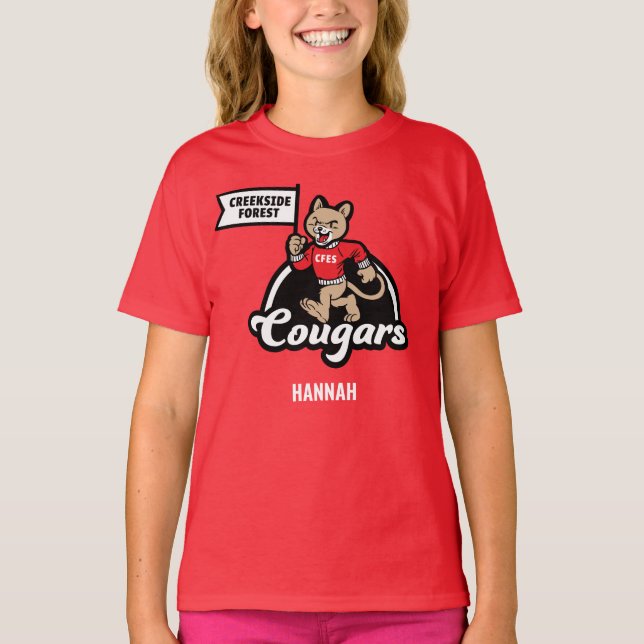 Camiseta Camisa-T do Mascot Elementar Cougar Mascot da Flor (Frente)