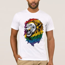 Camiseta Camisa-T do Orgulho Lion LGBTQ+ do Rainbow Mane Ro