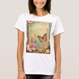 Camiseta Camisa-T do partido Vintage Garden - Borboletas de