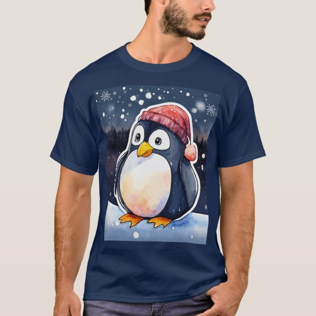 Camiseta Camisa-T do Pinguim-Inverno - Frio-Frio Cute & Coz (Frente)
