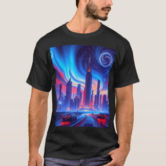 Camiseta Camisa-T dos Homens da Cidade Futurística