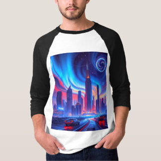 Camiseta Camisa-T dos Homens da Cidade Futurística