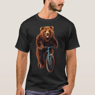 Camiseta Camisa-T - Feliz Urso Grizzly Bicicleta Montanhosa