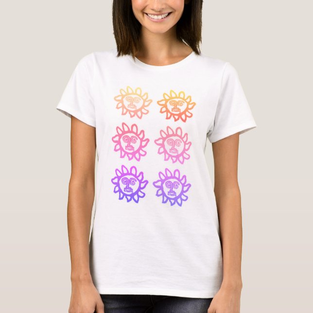 Camiseta Camisa-T feminina com Design de sol com face fria (Frente)