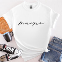 Camisa-T feminina do estado Maine Script