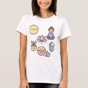 Camiseta Camisa-T feminina - Meditação fofa e estilo de vid