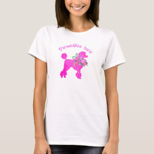 Camiseta Camisa-T feminina personalizada de poodle rosa