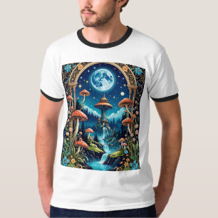 Camiseta Camisa-T Mística de Cascata de Cogumelo