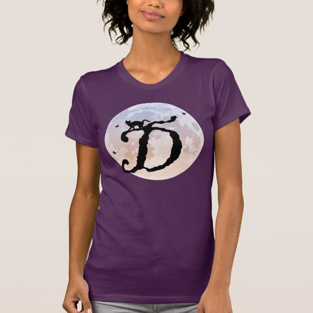 Camiseta Camisa-T Monograma Inicial de Lua Cheia e Cat D (Frente)