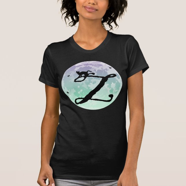Camiseta Camisa-T Monograma Inicial de Lua Cheia e Cat Z (Frente)
