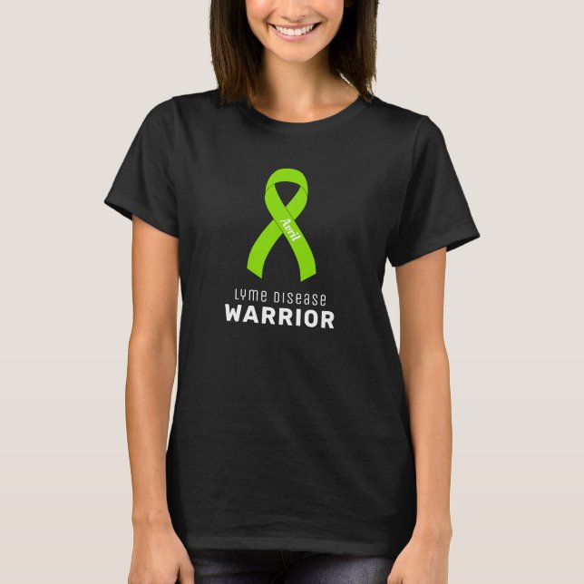 Camiseta Camisa-T Preta da Fita da Doença de Lyme (Frente)