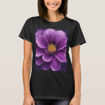 Camisa-T preta feminina com Impressão de flor roxa