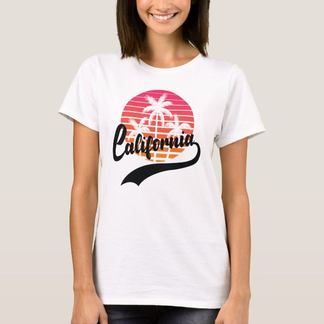 Camiseta Camisa-T, Retro Sunset, branca, Califórnia (Frente)