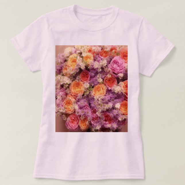 Camiseta Camisa-T rosa-Buquê-flor-feminina (Frente do Design)