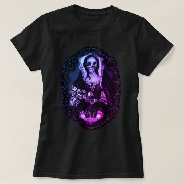 Camiseta Camisa-T Roxo do Crânio Gótico (Frente do Design)