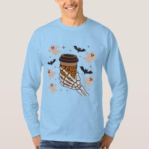 Camiseta Camisa-T, Teto Esquelético Engraçado, Tampa Café