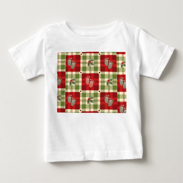 Camiseta Camisa-Xadrez de Natal russa - Vermelho Festivo (Frente)