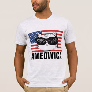 CAMISETA CAMISAS-T DE GATO PATRIÓTICO AMEOWICA