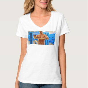 Camiseta CamisaSlipperyJoe do homem musculoso sem abs peito