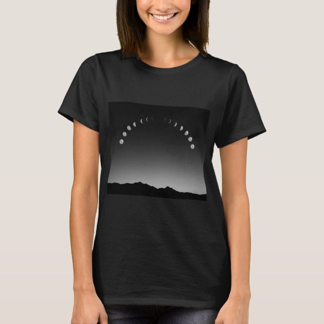 Camiseta Camiseiros da fase da lua, monocromática paisagíst (Frente)