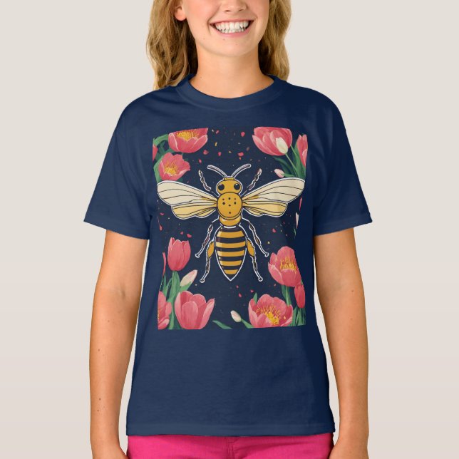 Camiseta Camiseiros De Abelhas E Tulipas De Whimsical (Frente)