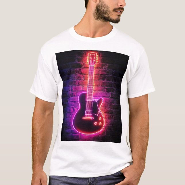 Camiseta Camiseta-base de guitarra neon masculina moderna (Frente)