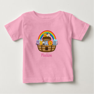 Camiseta Camiseta-Bebê Cor-de-Rosa-Noé-Frisada