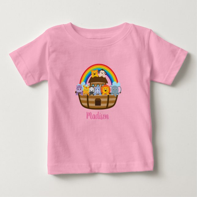 Camiseta Camiseta-Bebê Cor-de-Rosa-Noé-Frisada (Frente)