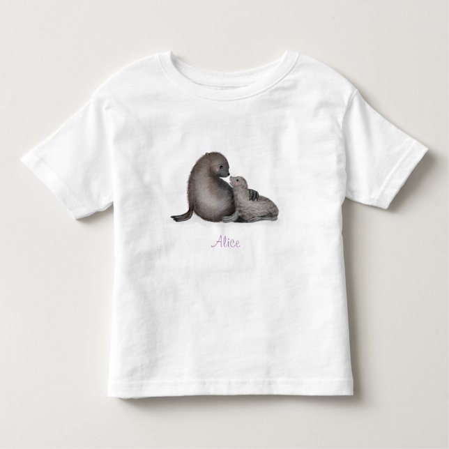 Camiseta Camiseta-bebê de foca-de-pele, mãe e bebê (Frente)
