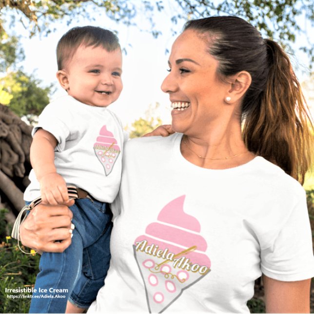 Camiseta Camiseta-bebê-Sorvete irresistível por Adiela Akoo (Irresistible Ice Cream T-Shirts deliciously designed by poet Adiela Akoo for a cute baby and mum duo)