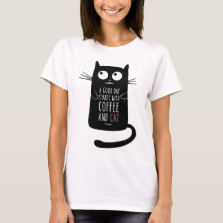 Camiseta Camiseta-de-senhora de café de gato