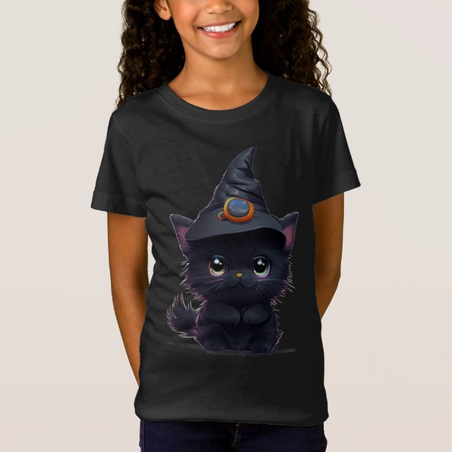 Camiseta Camiseta-do-gato-preto-do-Halloween (Frente)