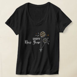 Camiseta Camiseta-Feliz ano novo-T-Pescoço-feminino
