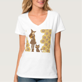 Camiseta “Camiseta Feminina Decote V Bruxa de Halloween e G