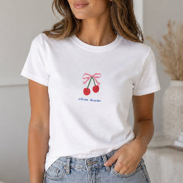Camiseta | Camiseta Gráfica Fofa com Laço Charmoso
