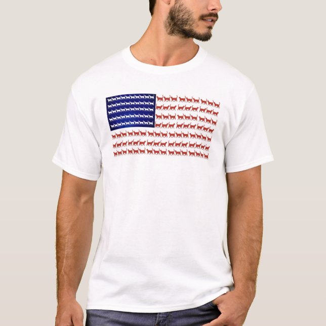 Camiseta Camiseta-homem patriótica, gatos-bandeira branca e (Frente)