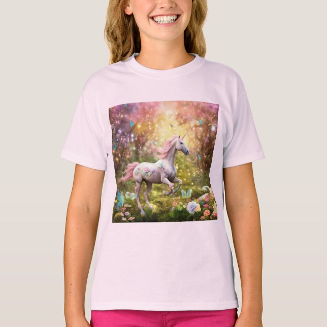 Camiseta "Camiseta Inchada do Rainbow Unicorn Forest" (Frente)