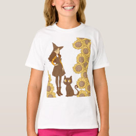 Camiseta “Camiseta Infantil de Halloween com Bruxa e Girass
