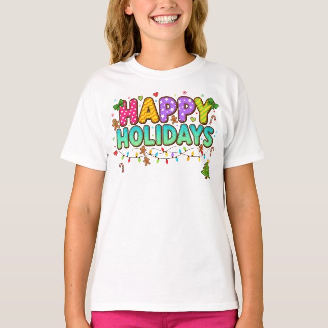 Camiseta "Camiseta Luzes de Biscoito Feliz Natal" (Frente)