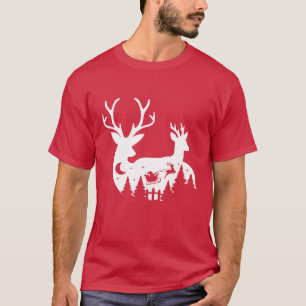 Camiseta Camiseta: Rena de Natal e Papai Noel (vermelho)