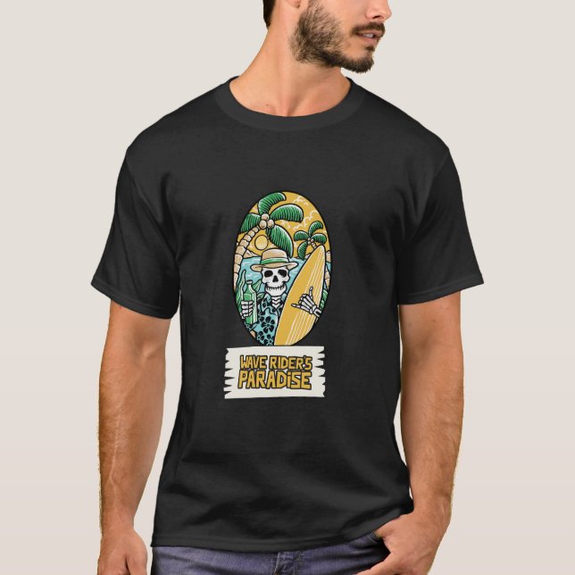 Camiseta Camiseta-Surfista do Esqueleto de Onda Rider (Frente)