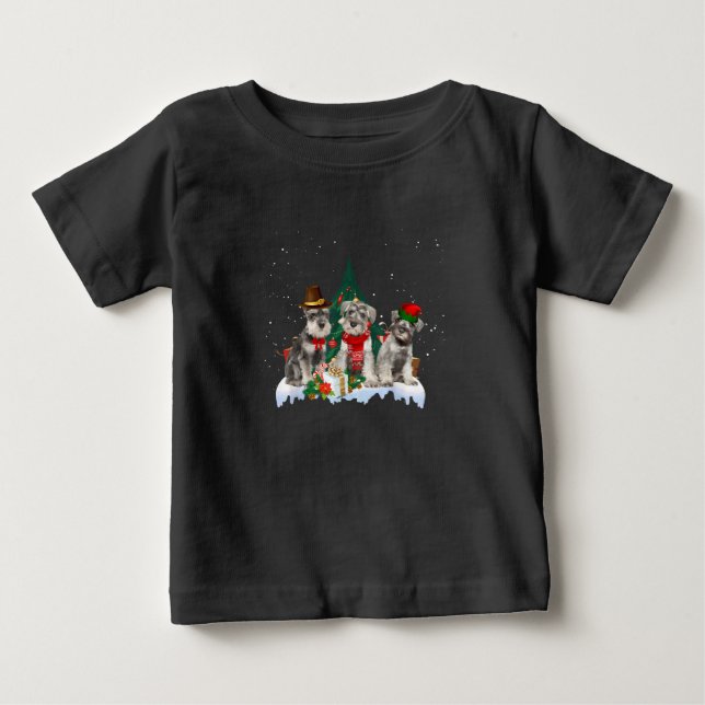 Camiseta Camiseta-T-Camiseta de Cão de Natal de Schnauzer (Frente)