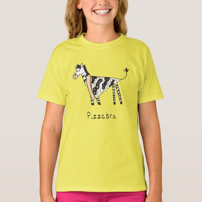 Camiseta Camiseta-T da Garota Zebra Pizzebra Pizza Zebra (Frente)