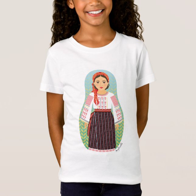 Camiseta Camiseta-T de raparigas Moldovan Matryoshka (Frente)