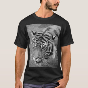 Camiseta Camiseta-Tigre Siberiana Preta e Branca