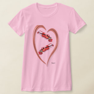 Camiseta Camiseta: Violino com um Coração de Mulher e uma R