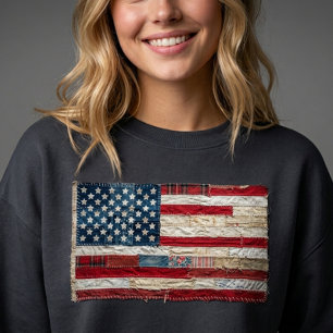 Camiseta Camisola Americana de Patchwork Vintage Rústica