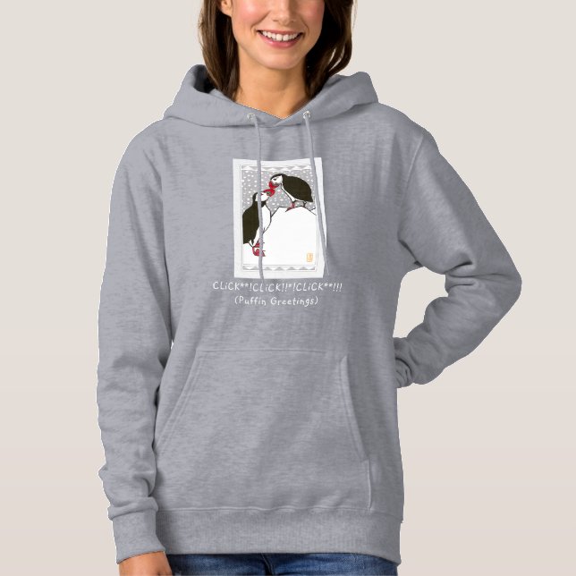Camiseta Camisola Básica com Capuz Puffin Greetings (Frente)