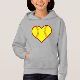 Camiseta Camisola bonito do Hoodie do coração do softball