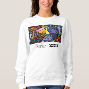 Camiseta Camisola branca da tripulação mural feminina